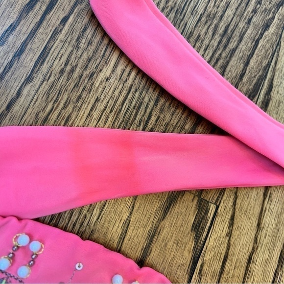 Victorias Secret Bandeau Bikini Swim Top Pink Sequins Beads Strapless Sz Medium - Picture 8 of 8